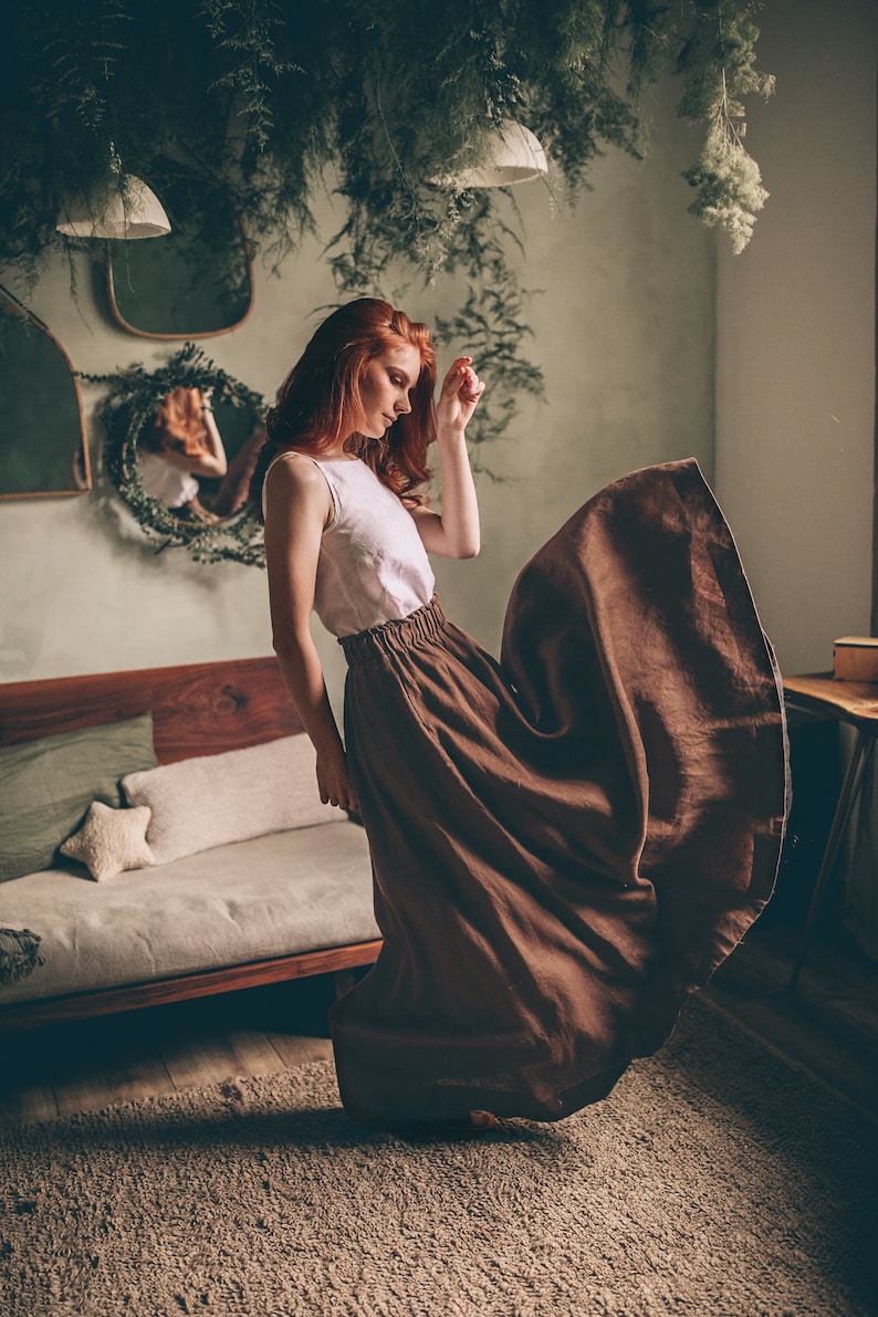 Linen Cloche Skirt with Hidden Pockets |كلوش