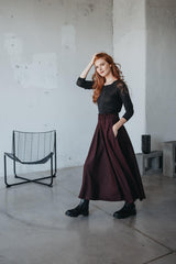 Long Linen Skirt in Eggplant Purple – Elegant for Every Season / جيب بنفسج