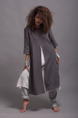Long Linen Top with Side Slits – Versatile and Chic Look | توب فتحتات جراى