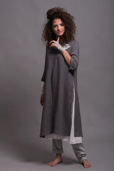 Long Linen Top with Side Slits – Versatile and Chic Look | توب فتحتات جراى