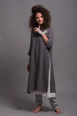 Long Linen Top with Side Slits – Versatile and Chic Look | توب فتحتات جراى