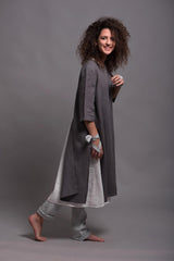 Long Linen Top with Side Slits – Versatile and Chic Look | توب فتحتات جراى