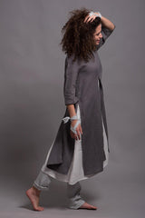 Long Linen Top with Side Slits – Versatile and Chic Look | توب فتحتات جراى