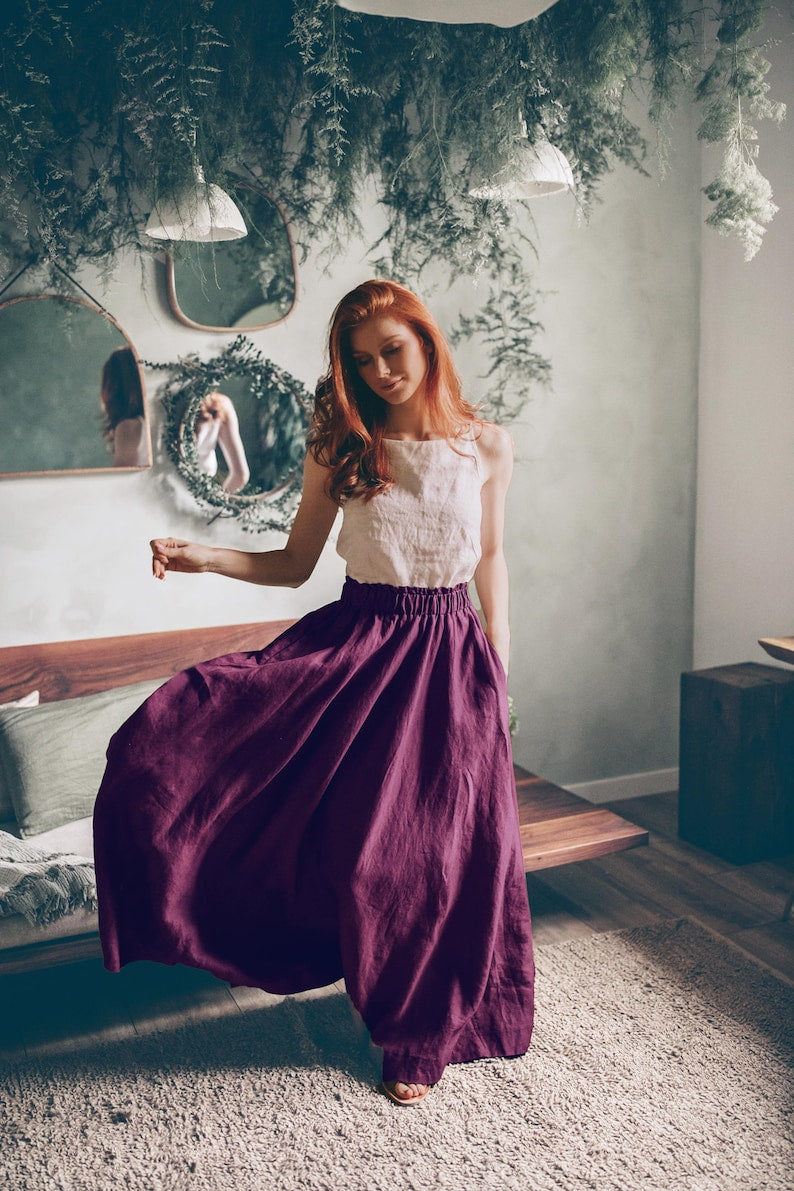 Long Linen Skirt in Eggplant Purple – Elegant for Every Season / جيب بنفسج