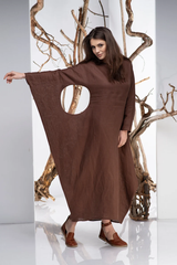 Natural Linen Dress: Elegant Brown & Black for All Occasions