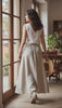 Linen Two-Piece Set – White Top &Flowing Skirt|طقم  توب وجيب
