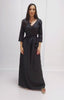 Black Linen Dress with Belt – Wrap Design & Long Sleeves| ملفح 22