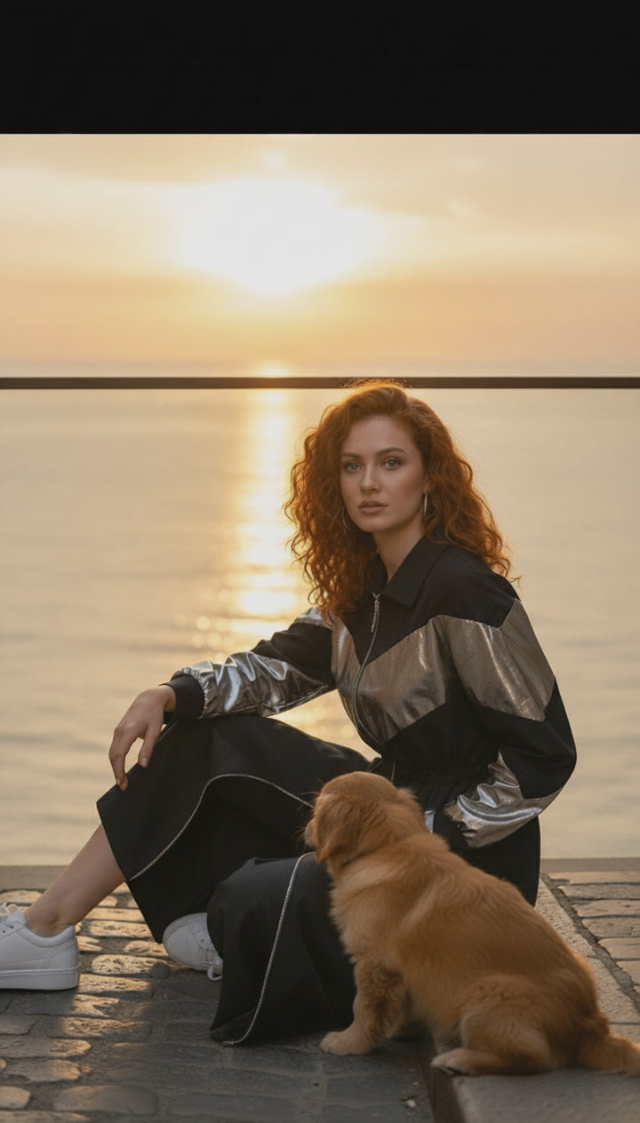 Black & Silver Waterproof Jacket  – Wear It as a Dress or Jacket!| ديسكو