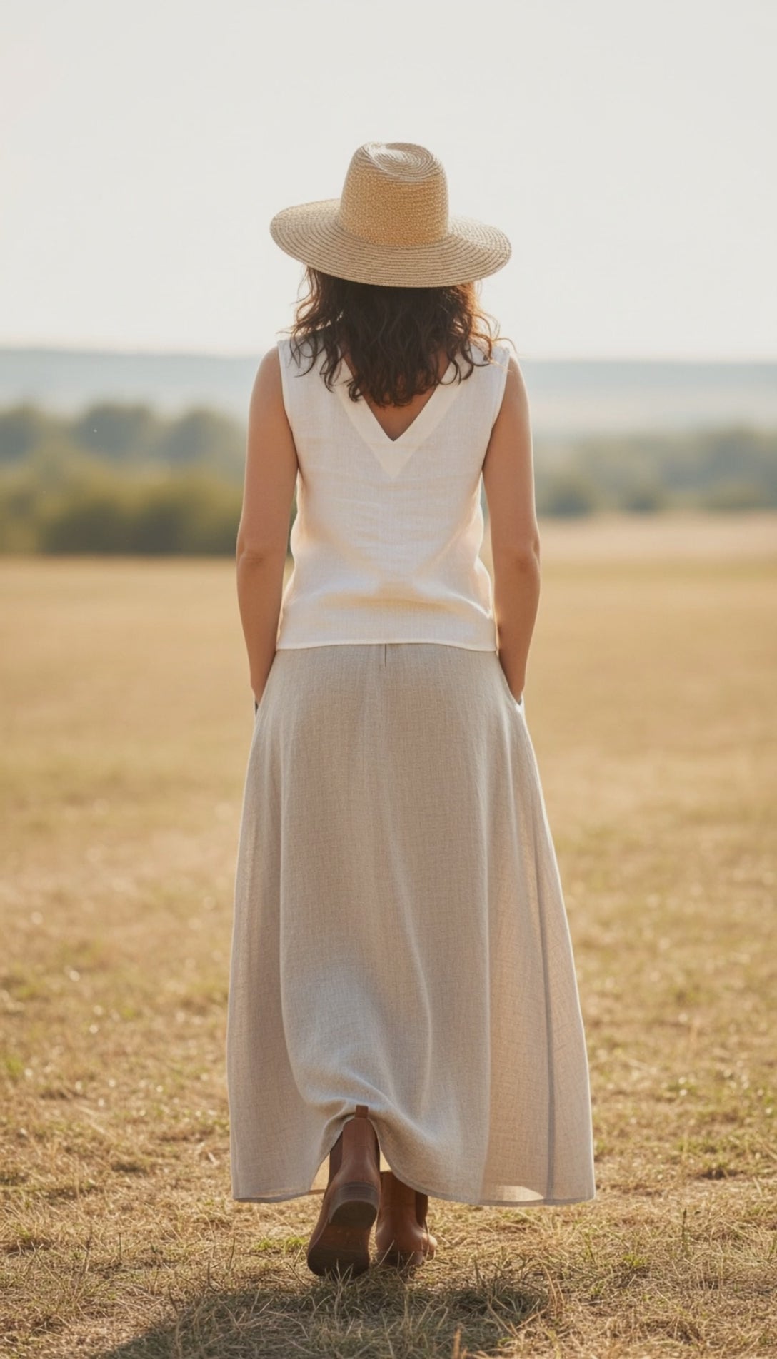 Linen Cloche Skirt with Hidden Pockets |كلوش
