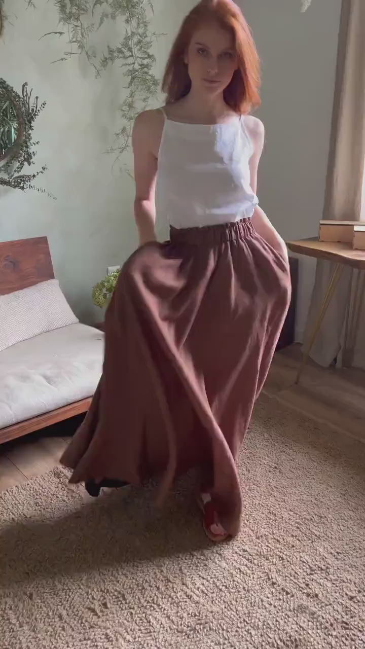 Linen Cloche Skirt with Hidden Pockets |كلوش