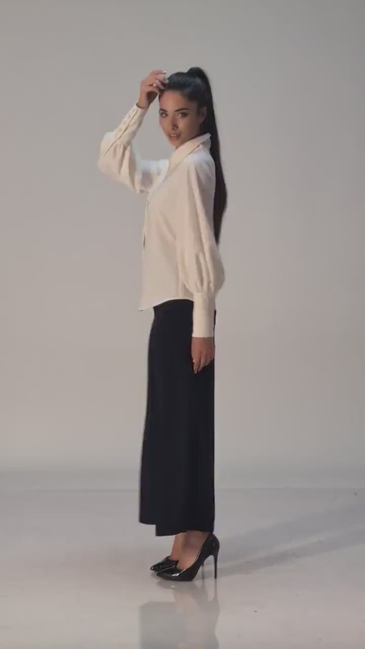 White & Beige Linen Shirt (Wrinkle-Free) with Brown Pants – قميص
