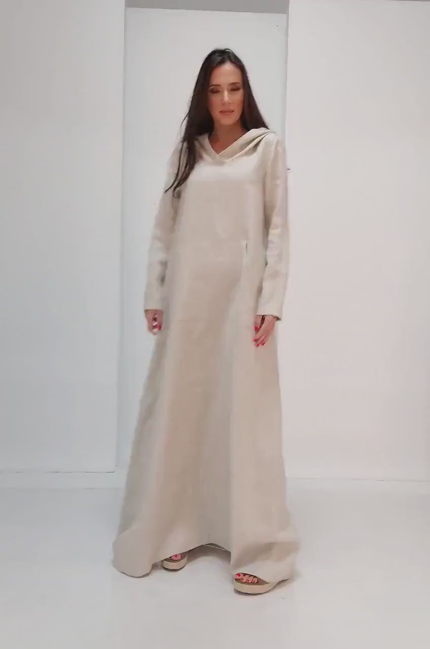 Kafftan with Hoodie  - Linen | سويت شيرت
