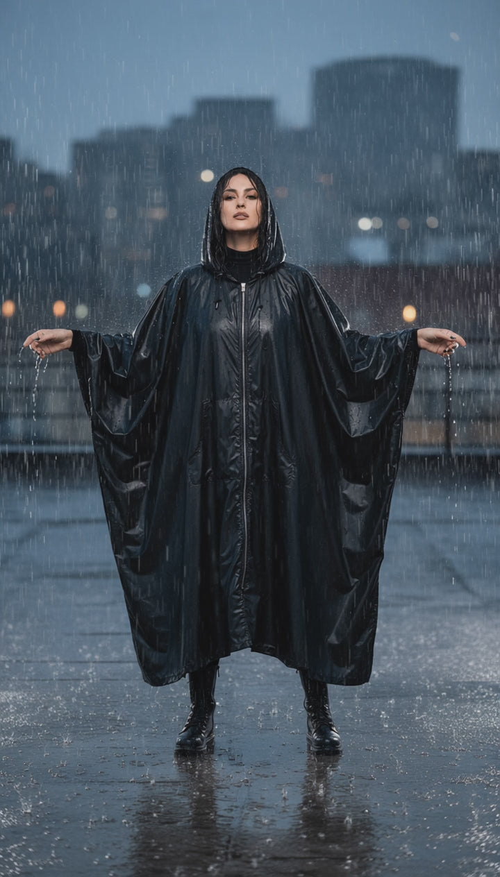 🖤 Waterproof Oiled Oversize Jacket with Large Hood – Black Only| لامع