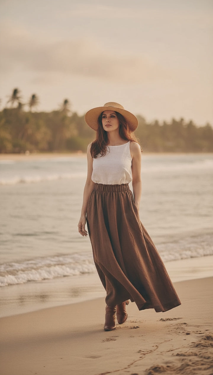 Linen Cloche Skirt with Hidden Pockets |كلوش