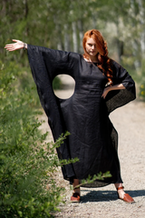 Natural Linen Dress: Elegant Brown & Black for All Occasions