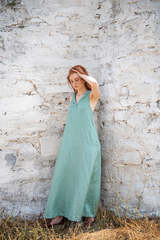 Sleeveless Linen Dress with Wide Straps – Mint Color & Elegant Bust Cut